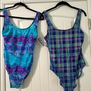 Vintage Basic Editions Blue and Purple Womens Bathing Suits Vibrant Patterns